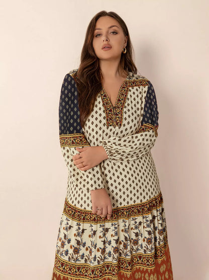 Hazel Blues® | Notched Balloon Sleeve Maxi Dress