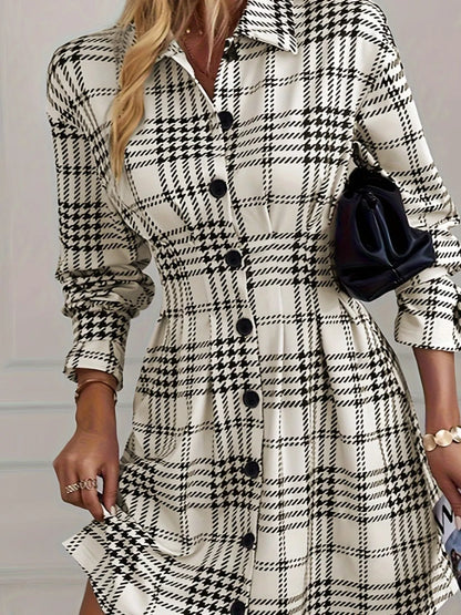 Hazel Blues® |  Houndstooth Button-Down Shirt Dress
