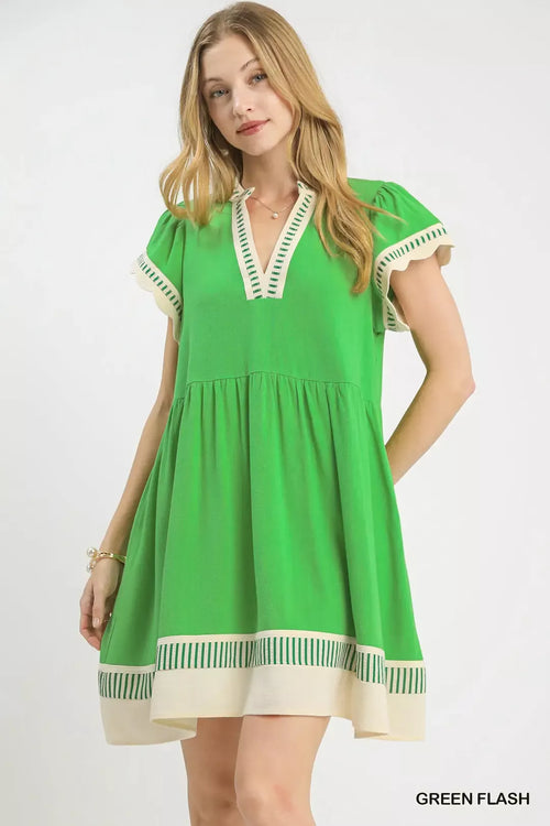 Hazel Blues® |  Umgee Linen Color Block Flutter Sleeve Dress