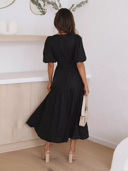Hazel Blues® |  Tiered Puff Sleeve Midi Dress