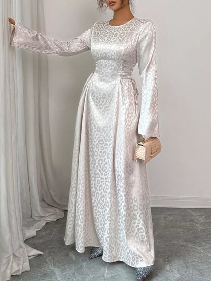 Hazel Blues® |  Leopard Lace Up Long Sleeve Maxi Dress