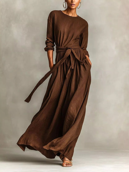 Hazel Blues® | Long Sleeve Tie Waist Maxi Dress