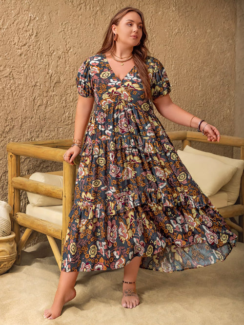 Hazel Blues® | V-Neck Short Sleeve Midi Dress