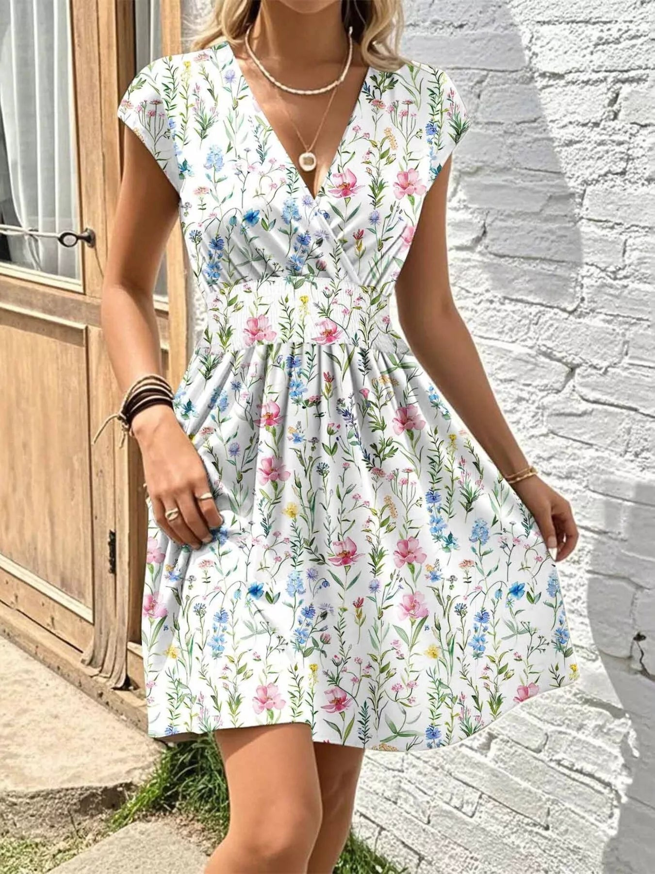 Hazel Blues® |  Floral Print Surplice Mini Dress