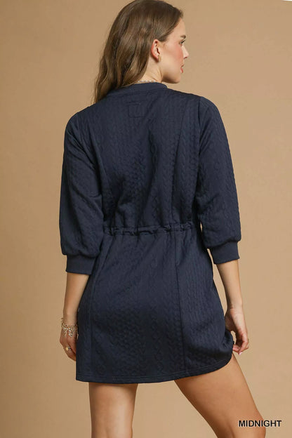 Hazel Blues® |  Umgee Drawstring Cable Knit Mini Dress with Pockets
