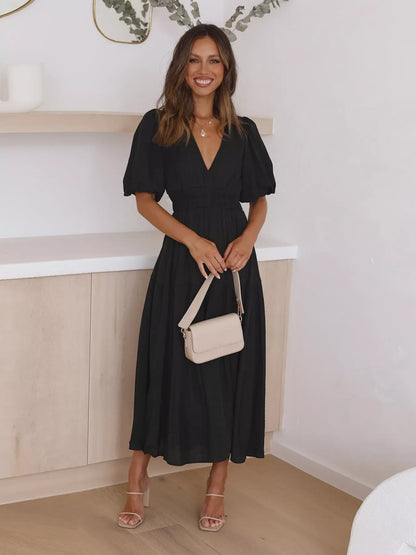 Hazel Blues® |  Tiered Puff Sleeve Midi Dress