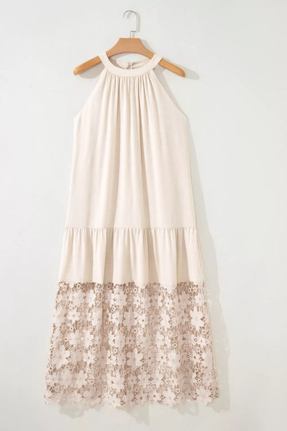 Hazel Blues® |  Hollowed Floral Lace Hem Patchwork Loose Halter Summer Dress