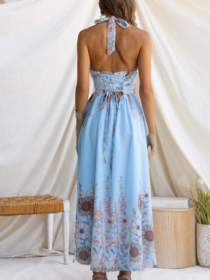 Hazel Blues® |  Floral Print Halter Neck Maxi Dress