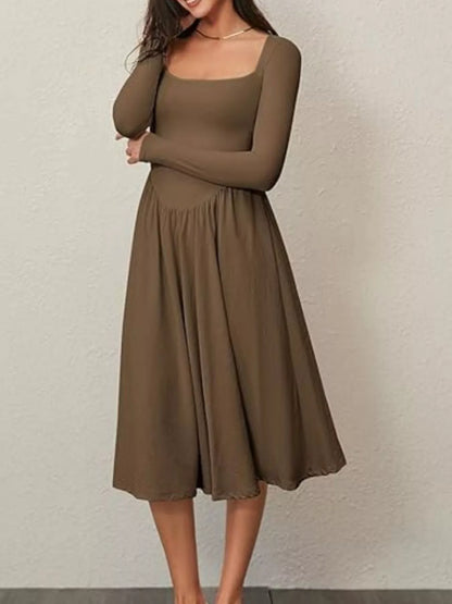 Hazel Blues® |  Square Neck Long Sleeve Midi Dress