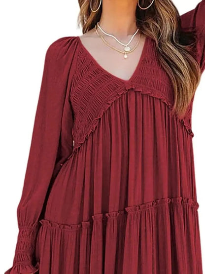 Hazel Blues® |  V-Neck Long Sleeve Tiered Maxi Dress