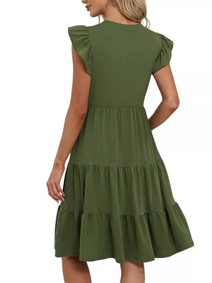 Hazel Blues® |  Ruffle Sleeve Tiered Midi Dress