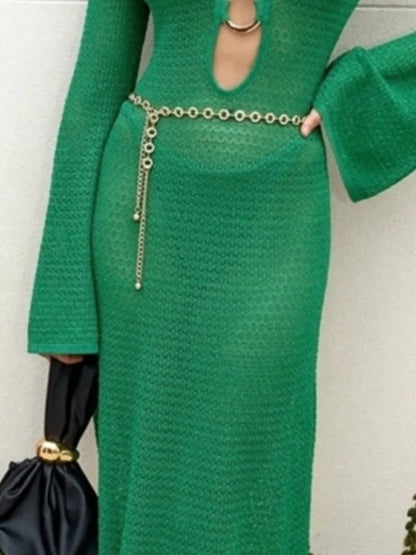 Hazel Blues® |  Slit Plunge Flare Sleeve Cover-Up Dress