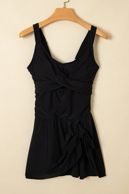 Hazel Blues® |  Sea Green Adjustable Straps Cutout Ruched Knot Slit One Piece Swim Dress