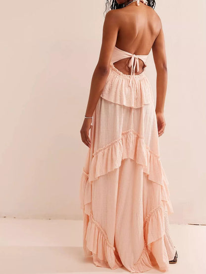 Hazel Blues® |  Ruffled Halter Neck Maxi Dress