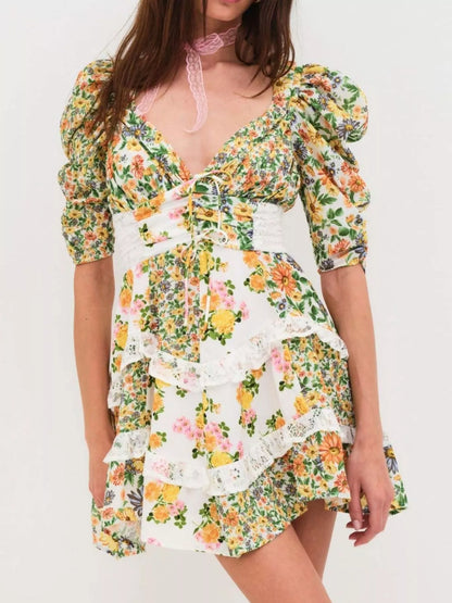 Hazel Blues® |  Ruffled Floral Print Half Sleeve Dress