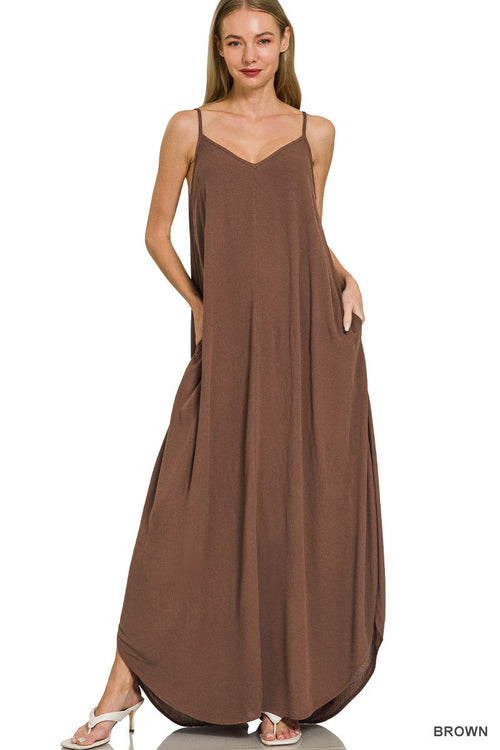 Hazel Blues® |  Zenana Woven Crinkle Cami Maxi Dress with Side Pockets