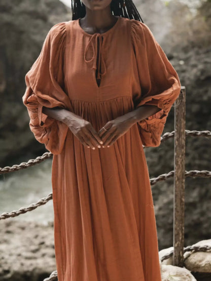Hazel Blues® |  Tie Neck 3/4 Sleeve Midi Dress