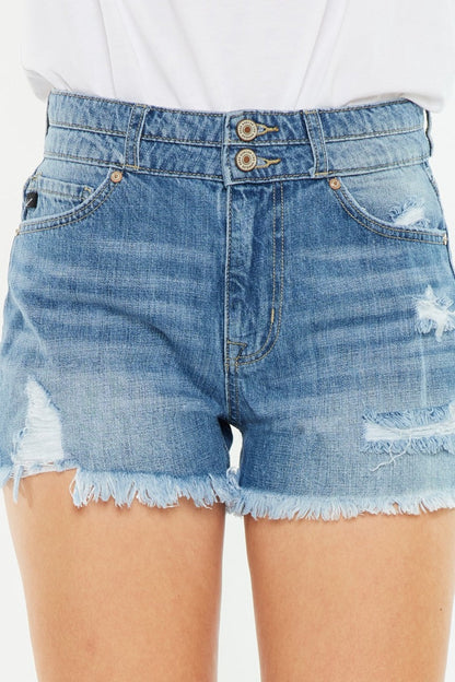 Hazel Blues® |  Kancan High Rise Raw Hem Denim Shorts