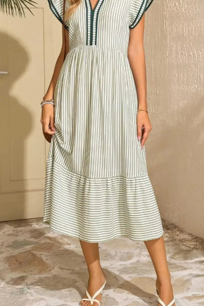 Hazel Blues® |  Striped Ruffle Sleeve Midi Dress