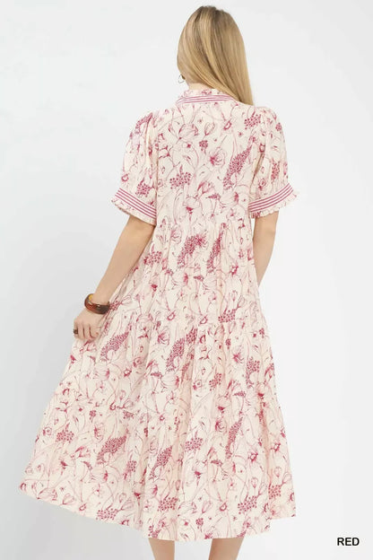 Hazel Blues® |  Umgee Floral Tiered Midi Dress with Ruffle Trim