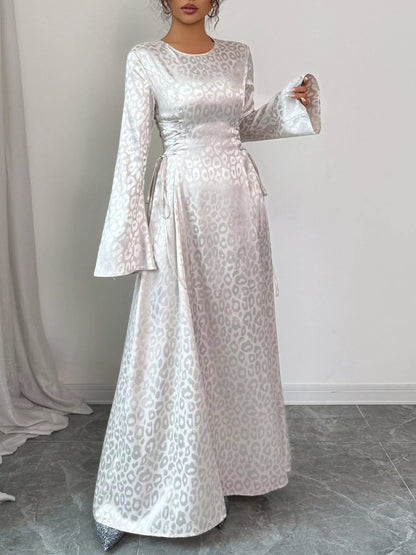 Hazel Blues® |  Leopard Lace Up Long Sleeve Maxi Dress
