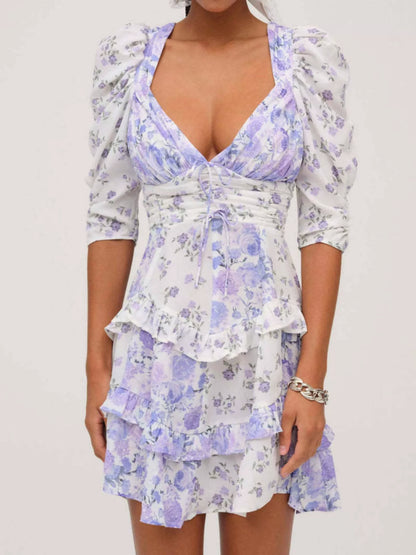 Hazel Blues® |  Ruffled Floral Print Half Sleeve Dress