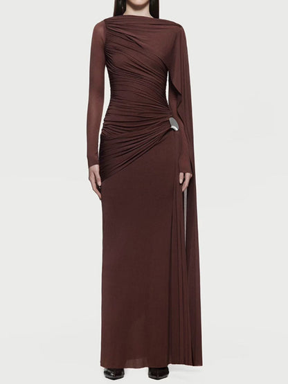 Hazel Blues® |  Ruched Draped Long Sleeve Maxi Dress