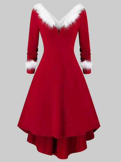 Hazel Blues® |  Fuzzy Trim Long Sleeve Christmas Dress