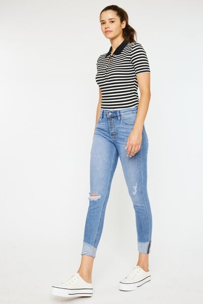 Hazel Blues® |  Kancan Distressed Cat's Whiskers Button Fly Jeans