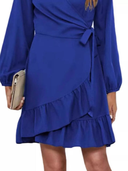 Hazel Blues® |  Ruffle Hem Long Sleeve Wrap Dress