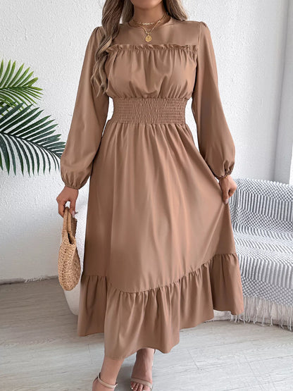 Hazel Blues® |  Round Neck Balloon Sleeve Tiered Dress