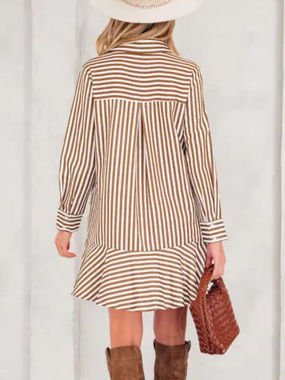 Hazel Blues® |  Striped Ruffle Hem Shirt Dress