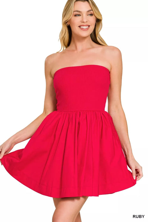 Hazel Blues® |  Zenana Combined Knit Tube Top Flare Mini Dress