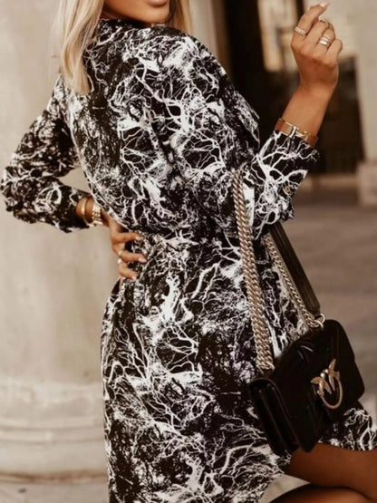 Hazel Blues® |  Printed Button Front Long Sleeve Dress