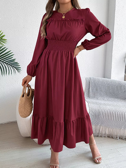 Hazel Blues® |  Round Neck Balloon Sleeve Tiered Dress