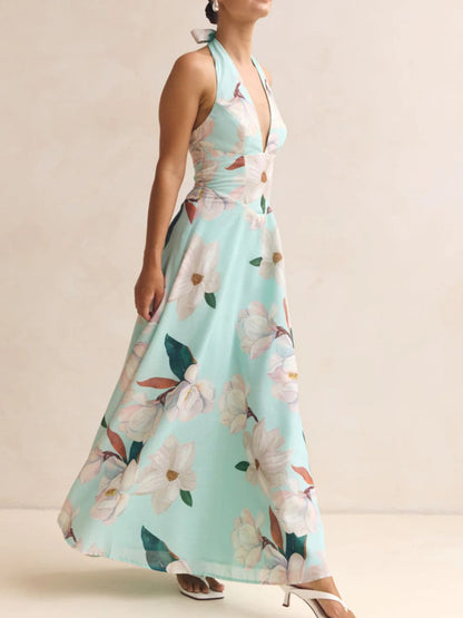 Hazel Blues® |  Floral Print Halter Neck Maxi Dress