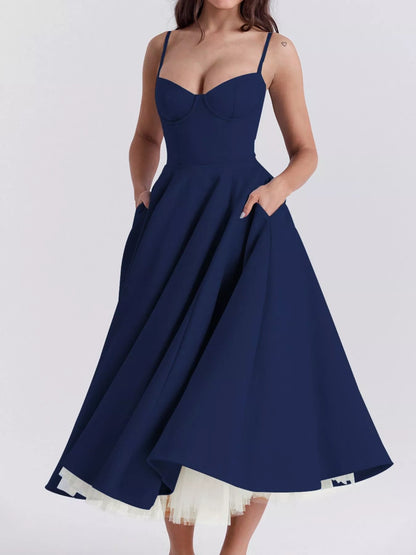 Hazel Blues® |  Sweetheart Neck A-Line Midi Dress