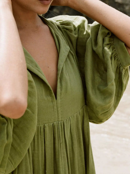 Hazel Blues® |  Tie Neck 3/4 Sleeve Midi Dress