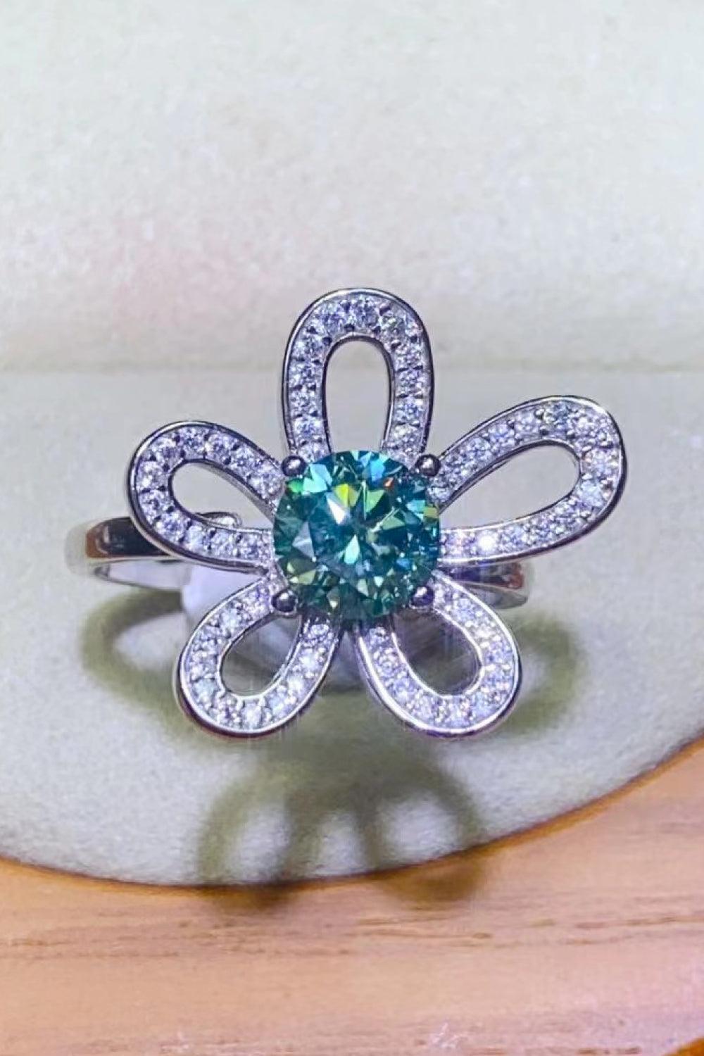 Hazel Blues® | 1 Carat Moissanite Flower Shape Open Ring