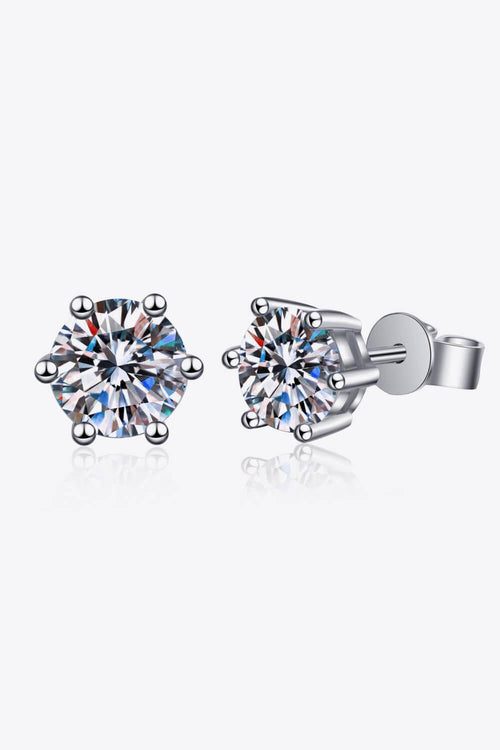Hazel Blues® | 925 Sterling Silver 6-Prong 2 Carat Moissanite Stud Earrings
