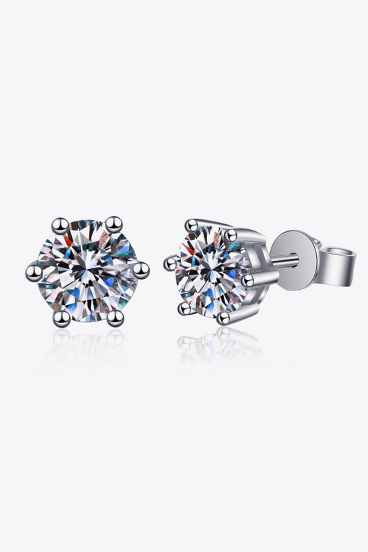 Hazel Blues® | 925 Sterling Silver 6-Prong 2 Carat Moissanite Stud Earrings