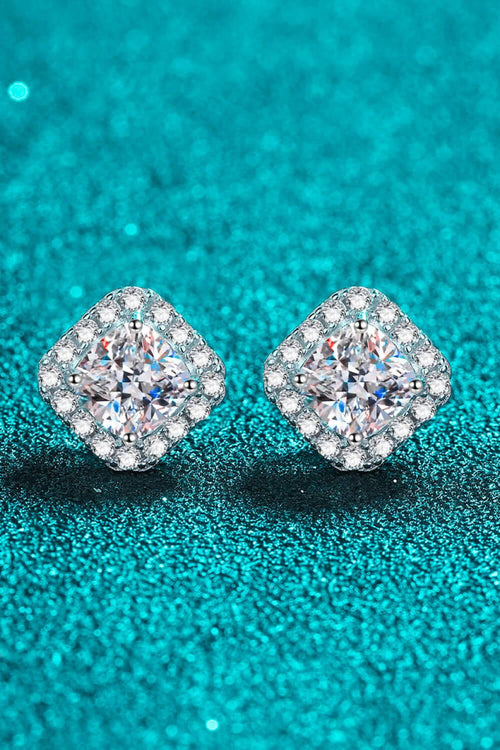 Hazel Blues® | 925 Sterling Silver Inlaid 2 Carat Moissanite Square Stud Earrings