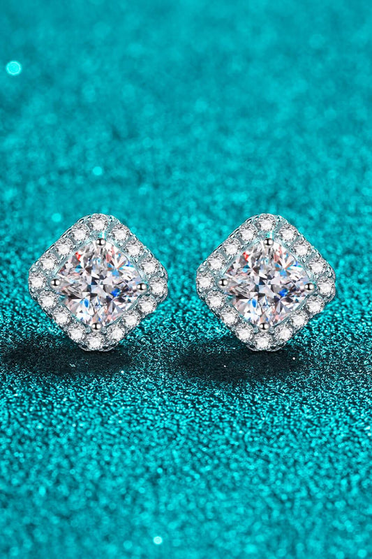 Hazel Blues® | 925 Sterling Silver Inlaid 2 Carat Moissanite Square Stud Earrings