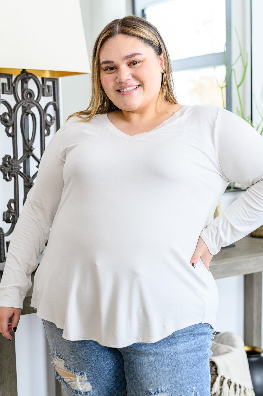 Hazel Blues® | Basics Are Best Long Sleeve V-Neck Top in Bone