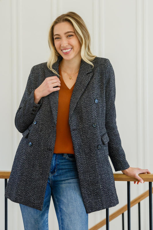 Hazel Blues® | Chic Upon Arrival Button Down Blazer Jacket In Black