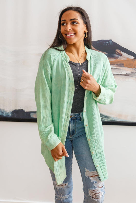 Hazel Blues® | Corey Button Up Top In Vintage Green