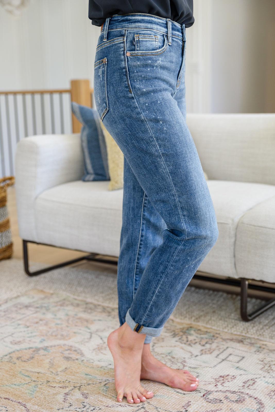 Hazel Blues® | Corey Hi Rise Bleach Splash Boyfriend Jeans