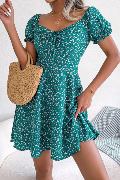 Hazel Blues® | Ditsy Floral Drawstring A-Line Dress