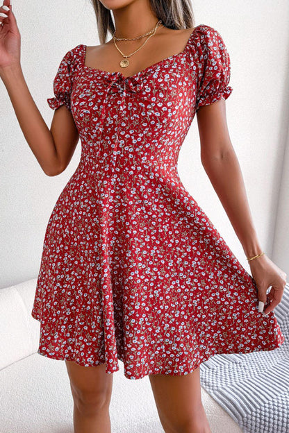 Hazel Blues® | Ditsy Floral Drawstring A-Line Dress