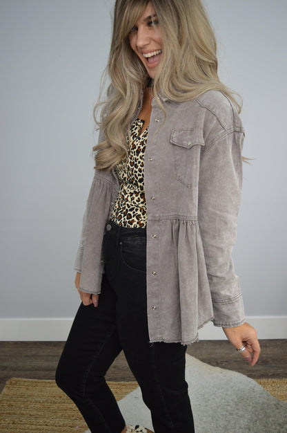 Hazel Blues® | Earl Grey Button Up Long Sleeve Top